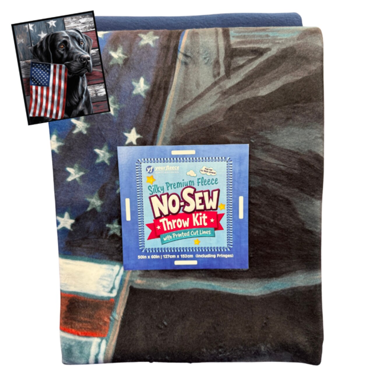 American Flag Lab Silky Premium Fleece No-Sew Throw Fleece Fabric Kit (50x60)